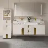 Artis 149cm Tall Bathroom Storage Cabinet & 152cm Wall-Mounted Double Vanity Set – White
