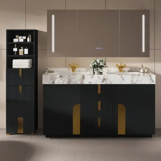 Artis 149cm Bathroom Storage Cabinet & 152cm Double Vanity Set with Sintered Stone Top – Matte Black