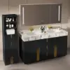 Artis 149cm Bathroom Storage Cabinet & 152cm Double Vanity Set with Sintered Stone Top – Matte Black