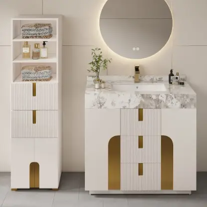 Picture of Artis 149cm Tall Bathroom Storage Cabinet & 92cm Single Vanity Set – White