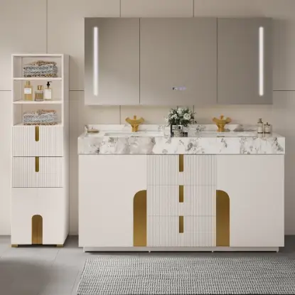 Picture of Artis 149cm Bathroom Storage Cabinet & 152cm Double Vanity Set with Sintered Stone Top – White