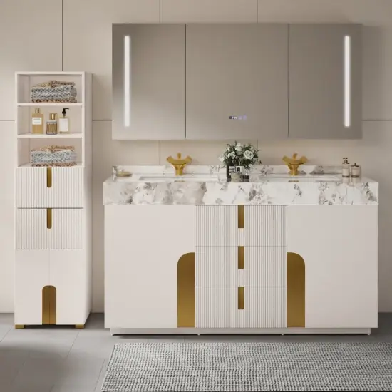 Picture of Artis 149cm Bathroom Storage Cabinet & 152cm Double Vanity Set with Sintered Stone Top – White