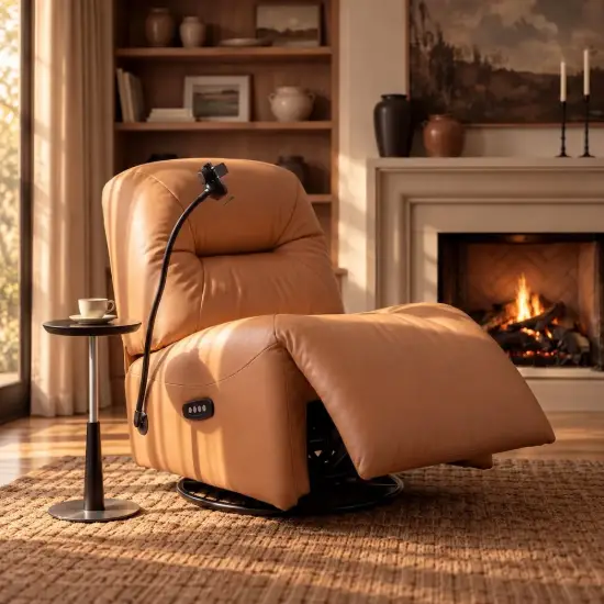 Genuine Leather Power Swivel Rocker Recliner Accent Chair with Phone Holder – AUD-H3177