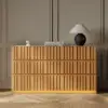 Aura 59" Natural Sintered Stone 6-Drawer Dresser with Lighting