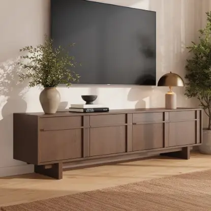 Picture of Panvyr 80" Ash Wood Walnut TV Stand with Storage