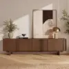 Panvyr 80" Ash Wood Walnut TV Stand with Storage