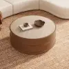 36-inch Ash Wood Round Coffee Table with Sintered Stone Top