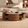 36-inch Ash Wood Round Coffee Table with Sintered Stone Top