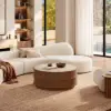 36-inch Ash Wood Round Coffee Table with Sintered Stone Top