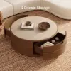 36-inch Ash Wood Round Coffee Table with Sintered Stone Top