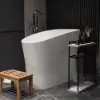 47" Japanese-style irregular freestanding stone resin soaking bathtub, marble effect