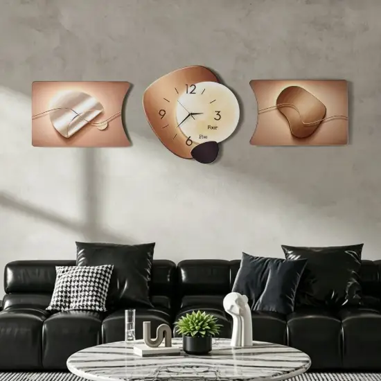 3-Piece Pebble-Shaped Battery-Operated Wall Clock with Acrylic and MDF Panels
