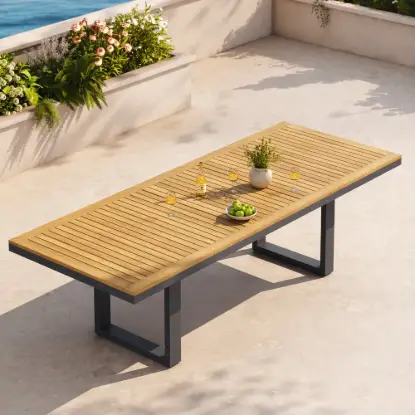 Tevara Outdoor Extendable Teak & Aluminium Dining Table – Dark Grey