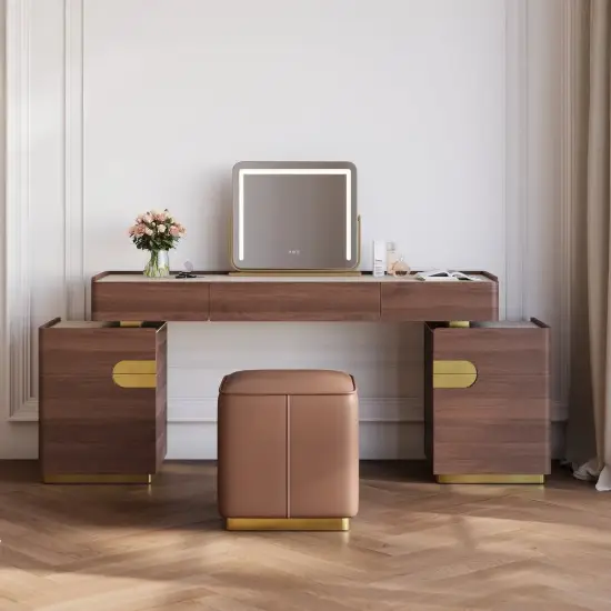 Horva Extendable Walnut Makeup Vanity Set (57"–73")