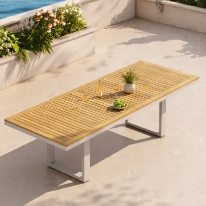 Tevara Outdoor Extendable Teak & Aluminium Dining Table – Sand