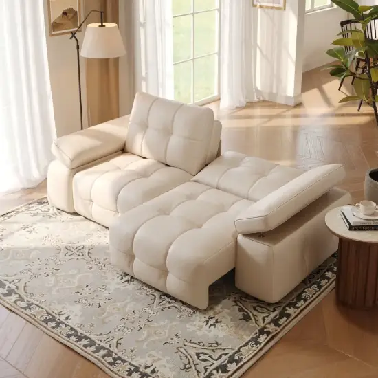 96" 2-Seater Genuine Leather Power Convertible Sleeper Sofa with Adjustable Armrests