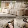 96" 2-Seater Genuine Leather Power Convertible Sleeper Sofa with Adjustable Armrests