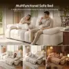 96" 2-Seater Genuine Leather Power Convertible Sleeper Sofa with Adjustable Armrests