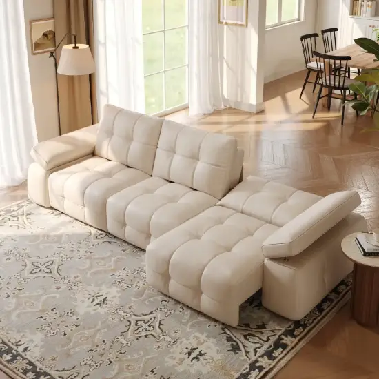 130" 3-Seater Genuine Leather Power Convertible Sleeper Sofa with Adjustable Armrests – AUD-H3193