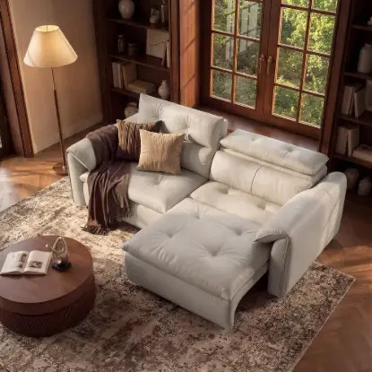Picture of 87" 2-Seater Genuine Leather Power Convertible Sleeper Sofa with Adjustable Headrests