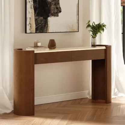 Japandi 60" Oval Sintered Stone Console Table With 2 Drawers – AUD-H3199