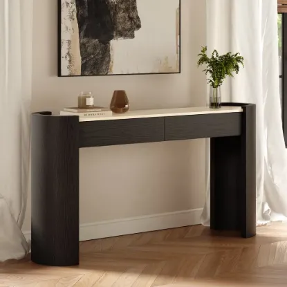 Japandi 60" Oval Sintered Stone Console Table With 2 Drawers – AUD-H3200