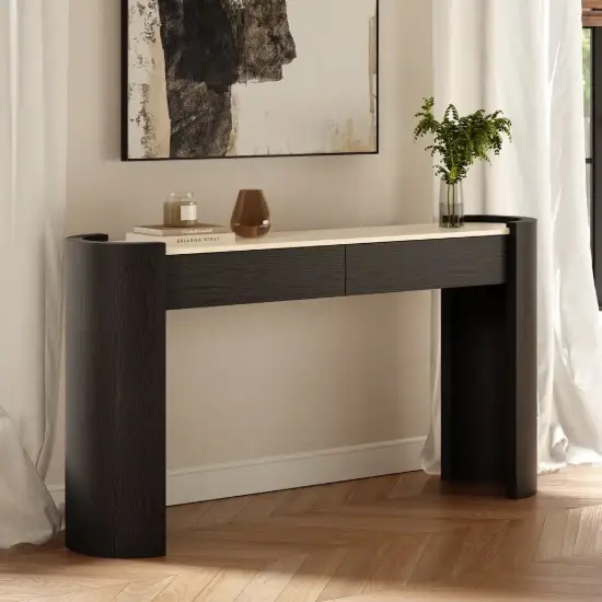 Japandi 60" Oval Sintered Stone Console Table With 2 Drawers – AUD-H3200