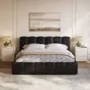 Humply Queen Black Faux Leather Storage Bed with Drawers
