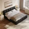 Humply Queen Black Faux Leather Storage Bed with Drawers