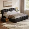 Humply Queen Black Faux Leather Storage Bed with Drawers