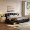 Humply Queen Black Faux Leather Storage Bed with Drawers