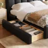 Humply Queen Black Faux Leather Storage Bed with Drawers