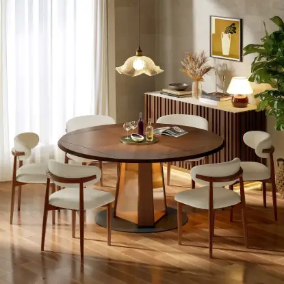 46"-60" Round Extendable Wood 4-6 Seater Dining Table – Walnut