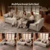 126" 3-Seater Genuine Leather Power Convertible Sleeper Sofa with Adjustable Headrests