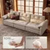 126" 3-Seater Genuine Leather Power Convertible Sleeper Sofa with Adjustable Headrests