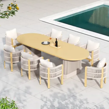 Costra 9-Piece Outdoor Aluminium & Rope Extendable Dining Set with 8 Chairs