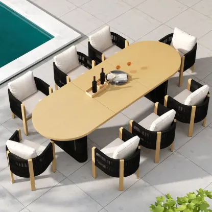 Costra 9-Piece Outdoor Aluminium Frame Rope Dining Set with Extendable Table & 8 Chairs