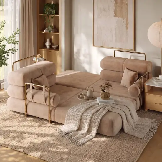 81" Queen 3-Seater Velvet 4 in 1 Futon Convertible Sleeper Sofa