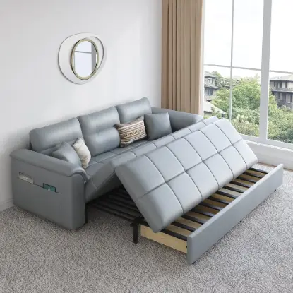 Picture of 233cm King Faux Leather Pull-out Sleeper Sofa with Storage and Side Pockets – AUD-H3223