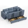 233cm King Faux Leather Pull-out Sleeper Sofa with Storage and Side Pockets – AUD-H3224