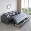 233cm King Faux Leather Pull-out Sleeper Sofa with Storage and Side Pockets – AUD-H3225