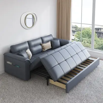 Picture of 233cm King Faux Leather Pull-out Sleeper Sofa with Storage and Side Pockets – AUD-H3225