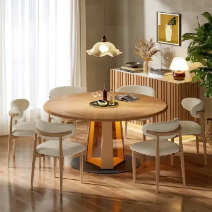 46"-60" Round Extendable Wood 4-6 Seater Dining Table – Natural