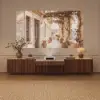 Aura 80" Ash Wood Fluted Walnut Projector TV Stand with Sintered Stone Top