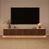 Aura 80" Ash Wood Fluted Walnut Projector TV Stand with Sintered Stone Top
