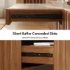 Aura 80" Ash Wood Fluted Walnut Projector TV Stand with Sintered Stone Top