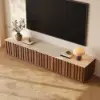 Aura 80" Ash Wood Fluted Walnut Projector TV Stand with Sintered Stone Top