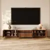 Aura 80" Ash Wood Fluted Walnut Projector TV Stand with Sintered Stone Top