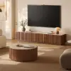 Aura 80" Ash Wood Fluted Walnut Projector TV Stand with Sintered Stone Top