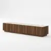 Aura 80" Ash Wood Fluted Walnut Projector TV Stand with Sintered Stone Top